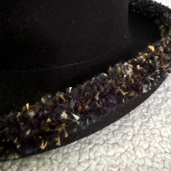 Filippo Catarzi Black with knit multi colored brim end 100% wool made in Italy. main image 4